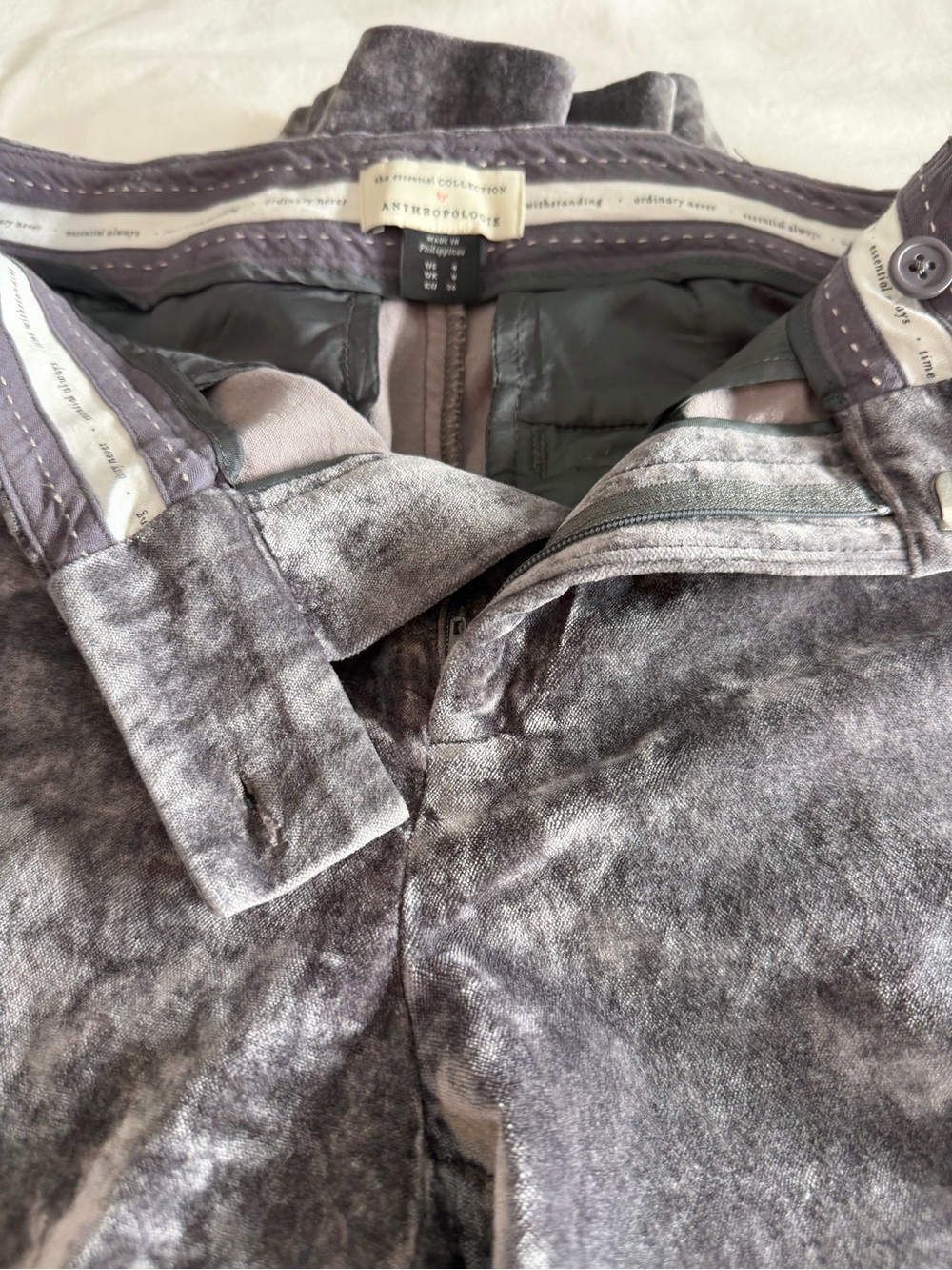 Women’s Anthropologie Crushed Velvet-Look Gray Pants size 4